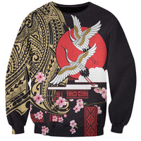 Japanese Culture and Hawaiian Tribal Sweatshirt Sakura Blossom Tapa Pattern LT03 Unisex Black - Polynesian Pride