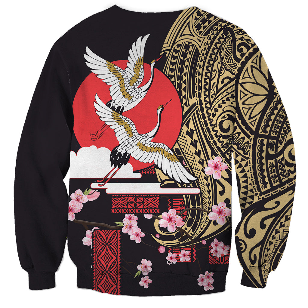 Japanese Culture and Hawaiian Tribal Sweatshirt Sakura Blossom Tapa Pattern LT03 - Polynesian Pride