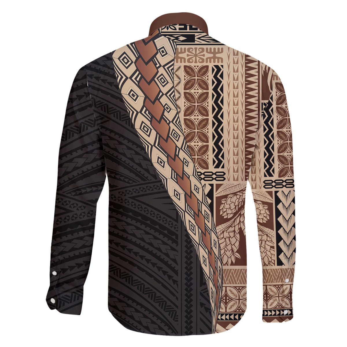 Samoa Siapo Motif Half Style Family Matching Long Sleeve Bodycon Dress and Hawaiian Shirt Brown Version