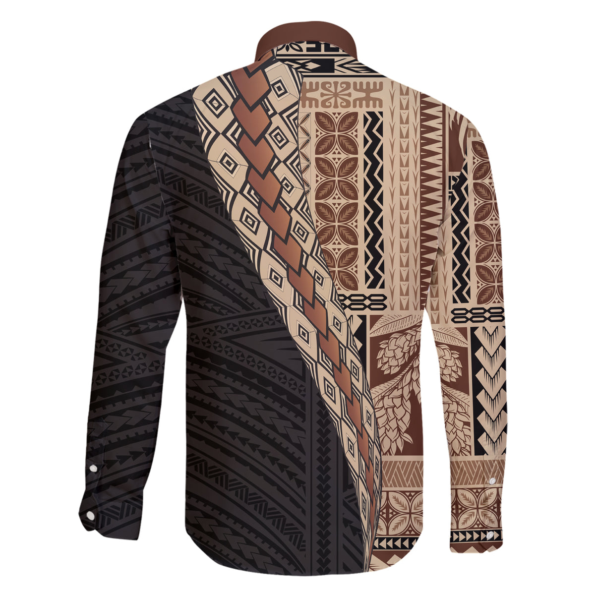 Samoa Siapo Motif Half Style Family Matching Short Sleeve Bodycon Dress and Hawaiian Shirt Brown Version