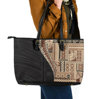Samoa Siapo Motif Half Style Leather Tote Bag Brown Version