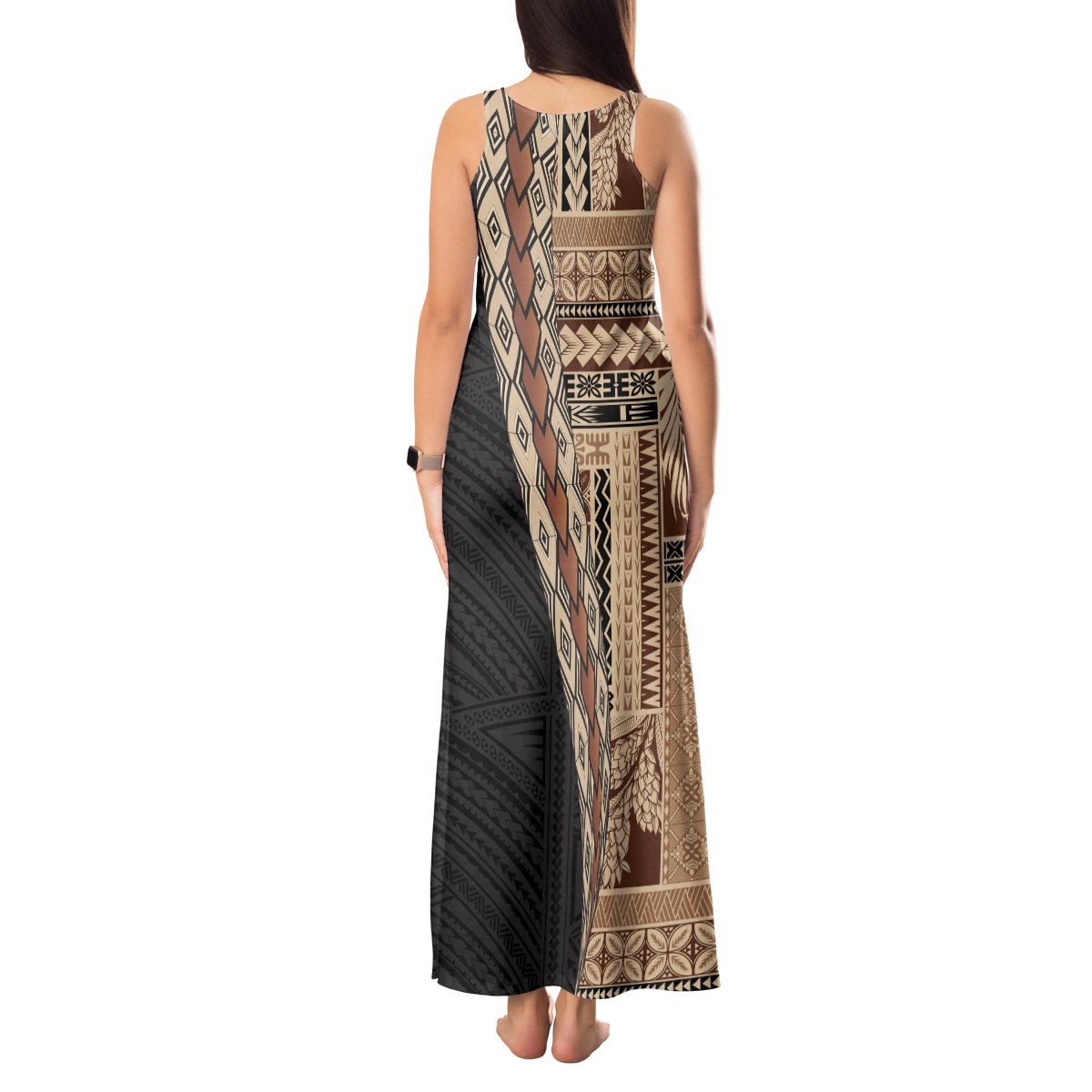 Samoa Siapo Motif Half Style Tank Maxi Dress Brown Version