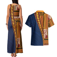 Samoa Siapo Motif Half Style Couples Matching Tank Maxi Dress and Hawaiian Shirt Colorful Version