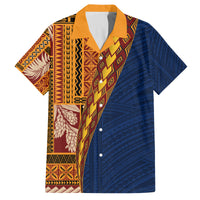 Samoa Siapo Motif Half Style Family Matching Off The Shoulder Long Sleeve Dress and Hawaiian Shirt Colorful Version