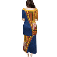Samoa Siapo Motif Half Style Family Matching Puletasi and Hawaiian Shirt Colorful Version