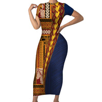 Samoa Siapo Motif Half Style Family Matching Short Sleeve Bodycon Dress and Hawaiian Shirt Colorful Version