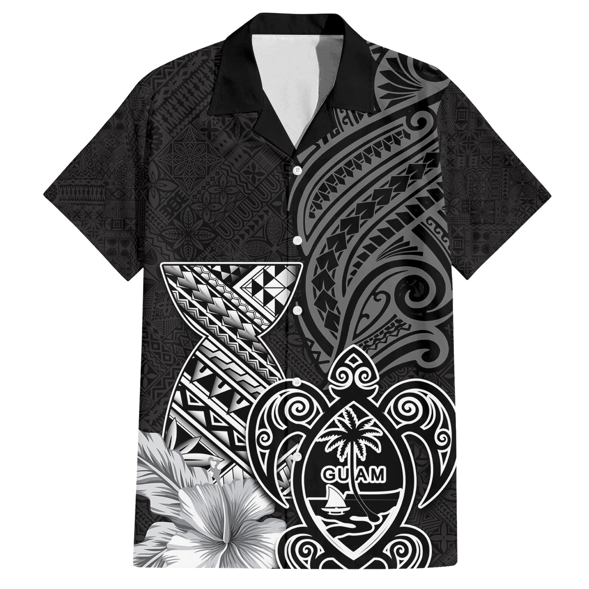 Guam Latte Stone Chamorro Culture Family Matching Long Sleeve Bodycon Dress and Hawaiian Shirt Tapa Pattern LT03 Dad's Shirt - Short Sleeve Black - Polynesian Pride