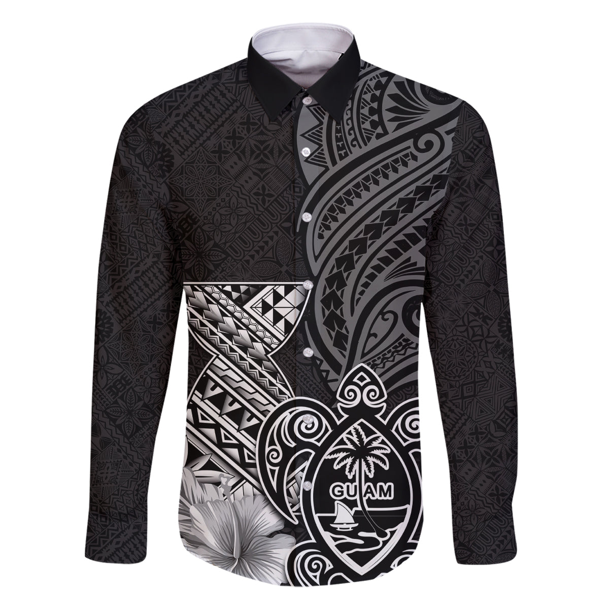 Guam Latte Stone Chamorro Culture Family Matching Long Sleeve Bodycon Dress and Hawaiian Shirt Tapa Pattern LT03 Dad's Shirt - Long Sleeve Black - Polynesian Pride