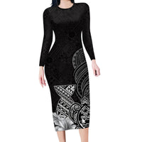 Guam Latte Stone Chamorro Culture Family Matching Long Sleeve Bodycon Dress and Hawaiian Shirt Tapa Pattern LT03 Mom's Dress Black - Polynesian Pride