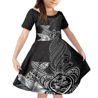Guam Latte Stone Chamorro Culture Family Matching Off The Shoulder Long Sleeve Dress and Hawaiian Shirt Tapa Pattern LT03 Daughter's Dress Black - Polynesian Pride