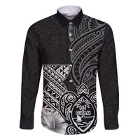Guam Latte Stone Chamorro Culture Family Matching Off The Shoulder Long Sleeve Dress and Hawaiian Shirt Tapa Pattern LT03 Dad's Shirt - Long Sleeve Black - Polynesian Pride