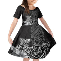 Guam Latte Stone Chamorro Culture Family Matching Short Sleeve Bodycon Dress and Hawaiian Shirt Tapa Pattern LT03 Daughter's Dress Black - Polynesian Pride