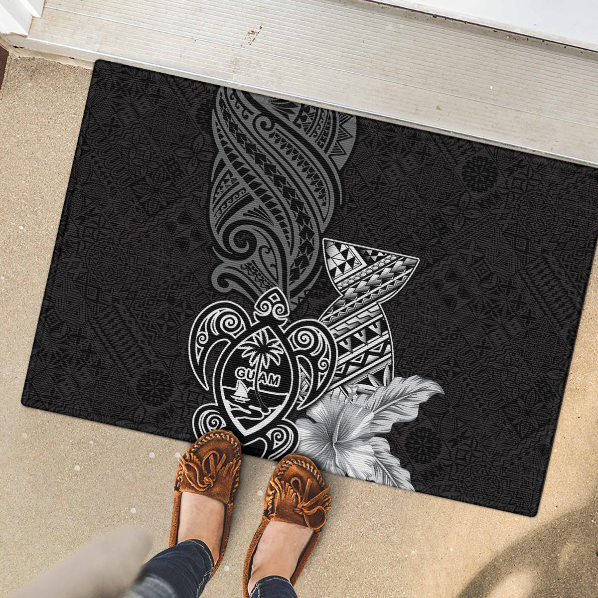 Guam Latte Stone Chamorro Culture Rubber Doormat Tapa Pattern
