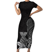 Guam Latte Stone Chamorro Culture Short Sleeve Bodycon Dress Tapa Pattern