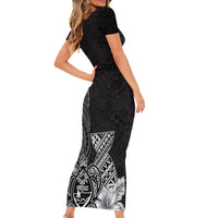 Guam Latte Stone Chamorro Culture Short Sleeve Bodycon Dress Tapa Pattern