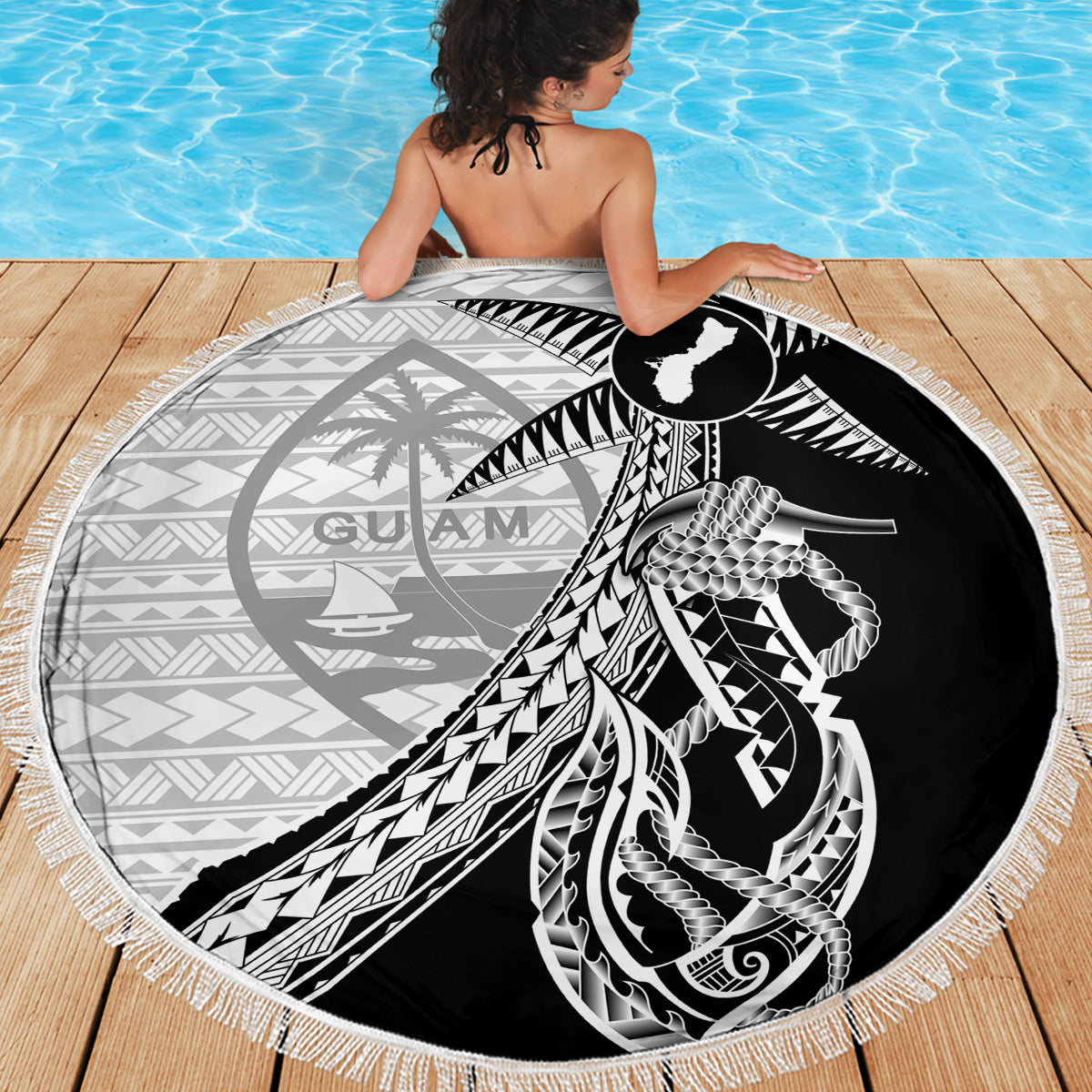 Guam Fish Hook and Palm Tree Beach Blanket Polynesian Pattern Half Style