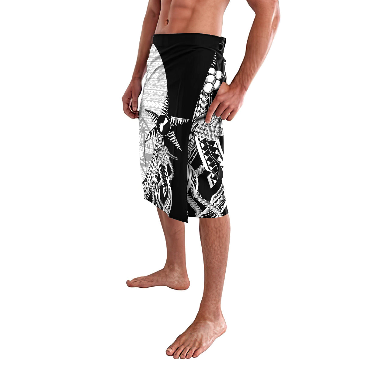 Guam Fish Hook and Palm Tree Lavalava Polynesian Pattern Half Style