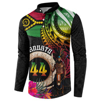 Personalised Vanuatu 44th Anniversary Button Sweatshirt Boars Tusk and Melanesian Warrior Indipendens Dei