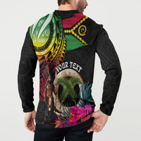 Personalised Vanuatu 44th Anniversary Button Sweatshirt Boars Tusk and Melanesian Warrior Indipendens Dei