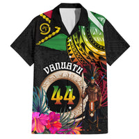 Personalised Vanuatu 44th Anniversary Family Matching Long Sleeve Bodycon Dress and Hawaiian Shirt Boars Tusk and Melanesian Warrior Indipendens Dei LT03 Dad's Shirt - Short Sleeve Black - Polynesian Pride