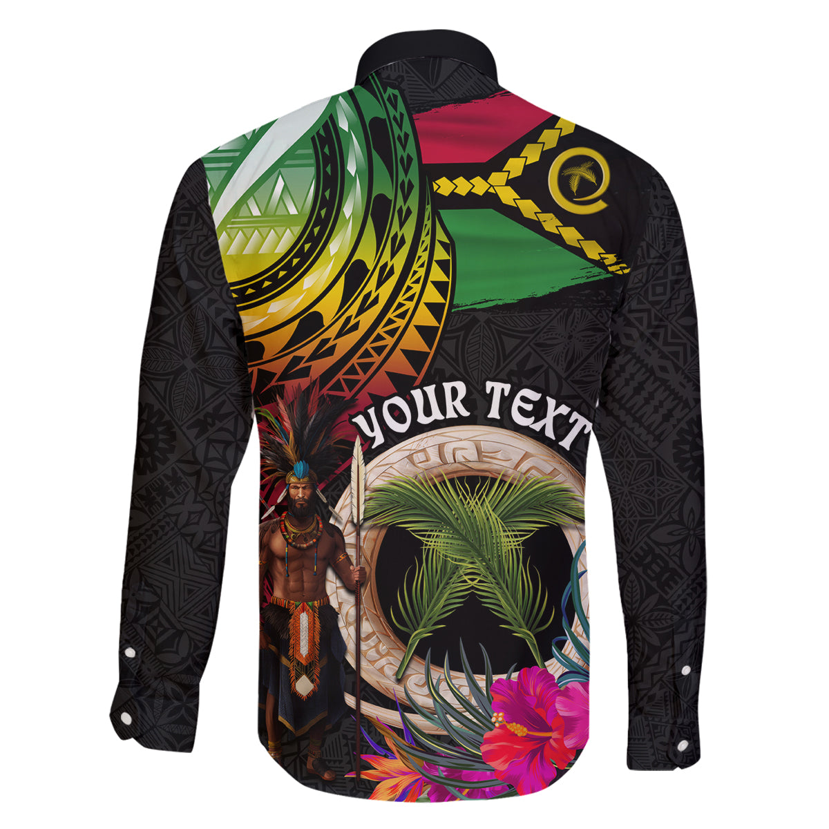 Personalised Vanuatu 44th Anniversary Family Matching Off The Shoulder Long Sleeve Dress and Hawaiian Shirt Boars Tusk and Melanesian Warrior Indipendens Dei LT03 - Polynesian Pride