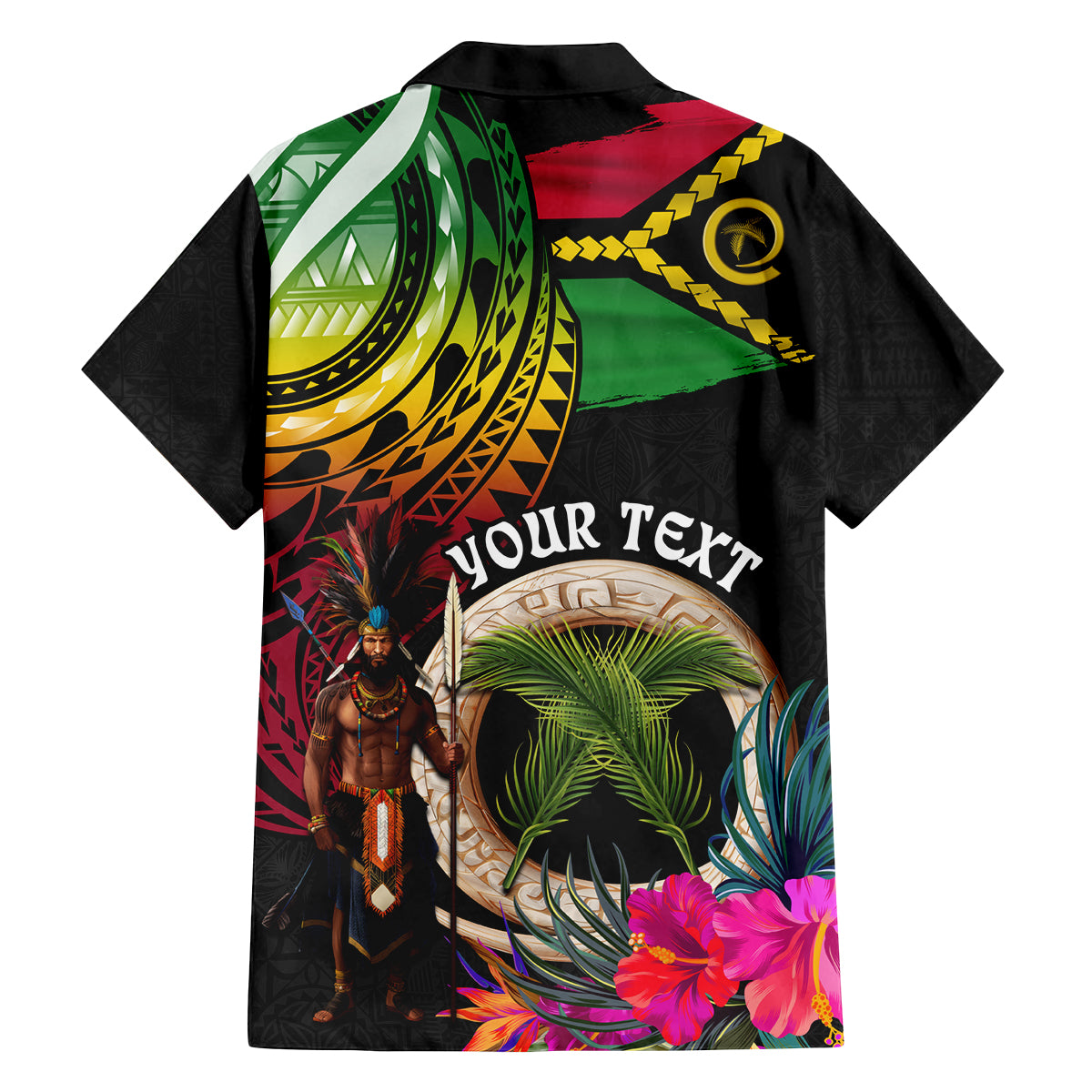 Personalised Vanuatu 44th Anniversary Family Matching Off Shoulder Short Dress and Hawaiian Shirt Boars Tusk and Melanesian Warrior Indipendens Dei LT03 - Polynesian Pride