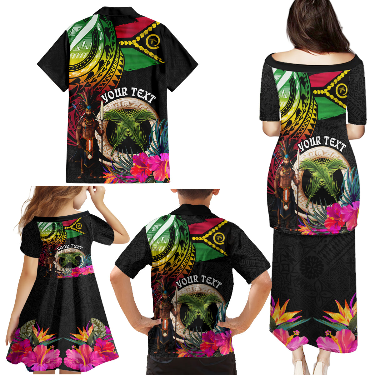Personalised Vanuatu 44th Anniversary Family Matching Puletasi and Hawaiian Shirt Boars Tusk and Melanesian Warrior Indipendens Dei LT03 - Polynesian Pride