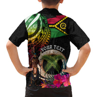 Personalised Vanuatu 44th Anniversary Kid Hawaiian Shirt Boars Tusk and Melanesian Warrior Indipendens Dei