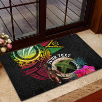 Personalised Vanuatu 44th Anniversary Rubber Doormat Boars Tusk and Melanesian Warrior Indipendens Dei