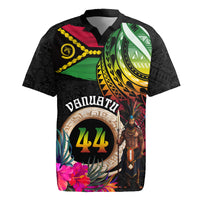 Personalised Vanuatu 44th Anniversary Rugby Jersey Boars Tusk and Melanesian Warrior Indipendens Dei