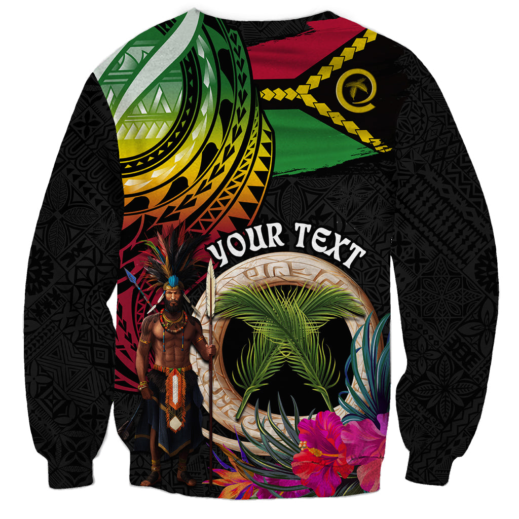 Personalised Vanuatu 44th Anniversary Sweatshirt Boars Tusk and Melanesian Warrior Indipendens Dei