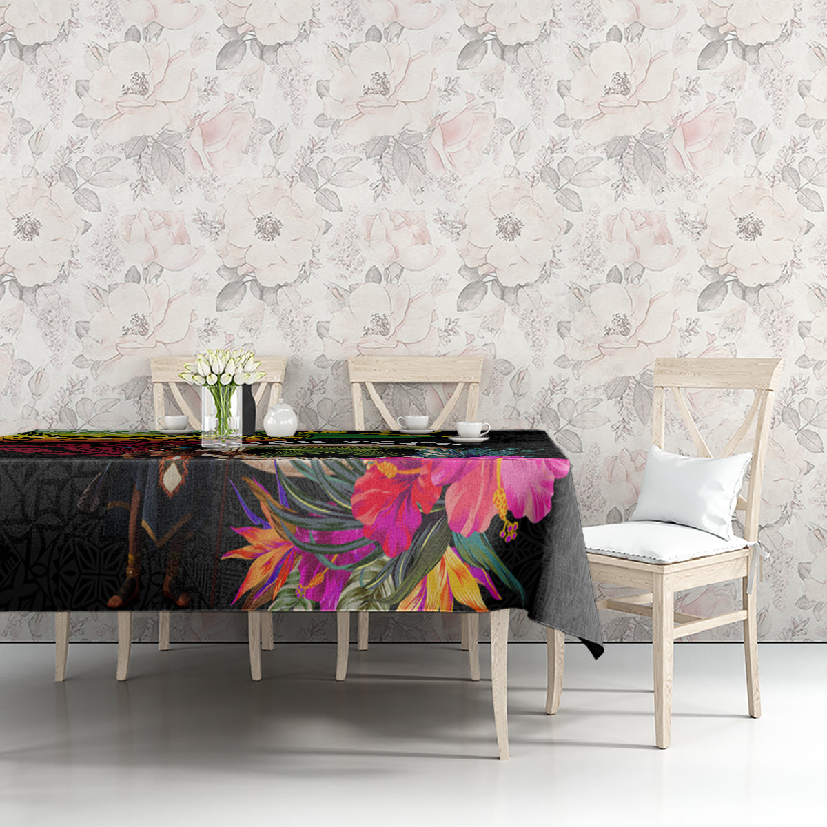 Personalised Vanuatu 44th Anniversary Tablecloth Boars Tusk and Melanesian Warrior Indipendens Dei