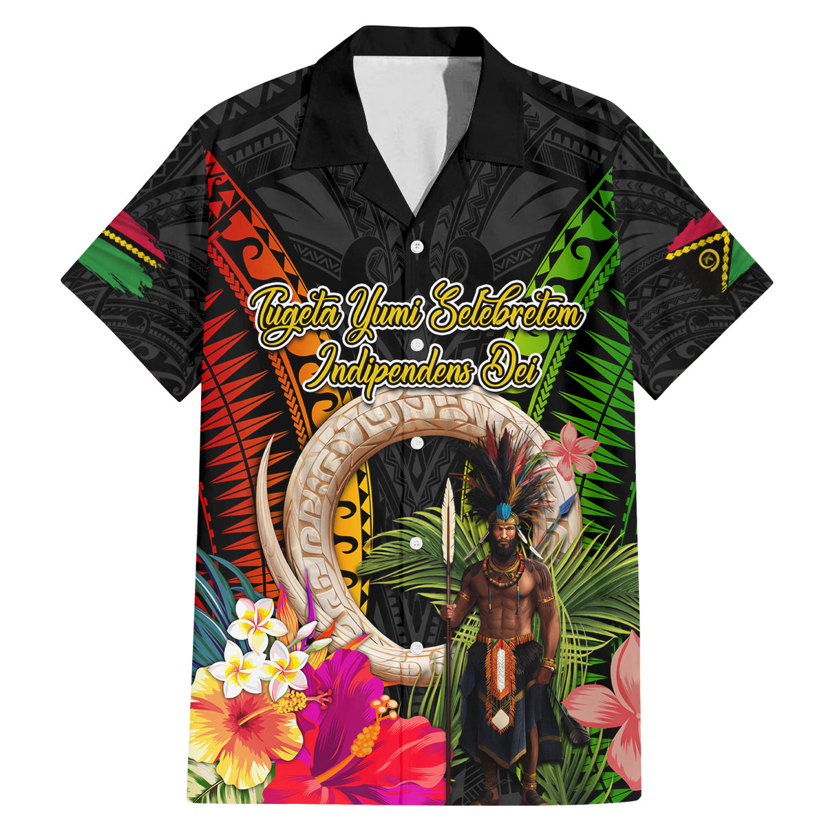 Vanuatu Independence Day Family Matching Mermaid Dress and Hawaiian Shirt Boars Tusk and Melanesian Warrior Indipendens Dei