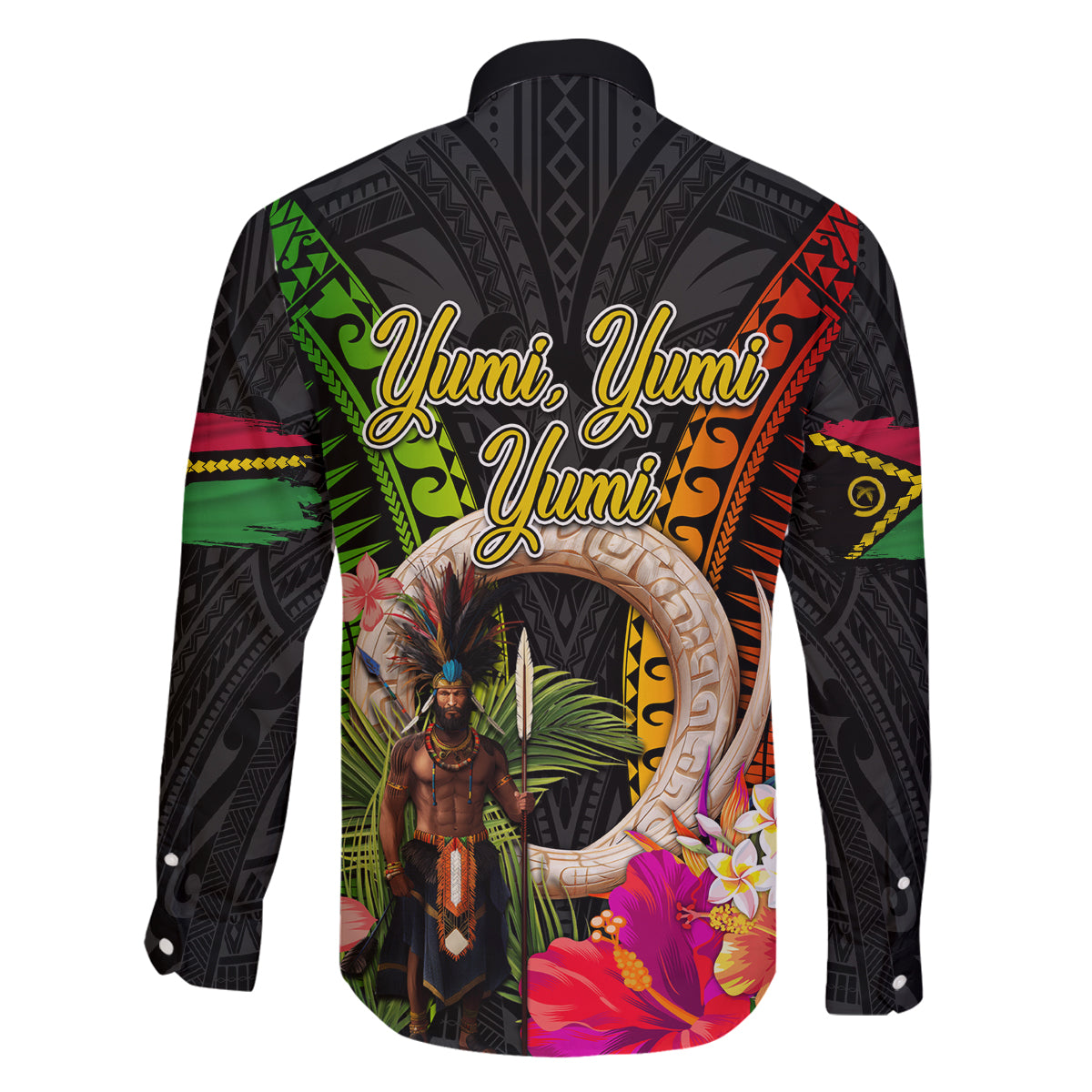 Vanuatu Independence Day Family Matching Off The Shoulder Long Sleeve Dress and Hawaiian Shirt Boars Tusk and Melanesian Warrior Indipendens Dei LT03 - Polynesian Pride