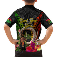 Vanuatu Independence Day Family Matching Off Shoulder Short Dress and Hawaiian Shirt Boars Tusk and Melanesian Warrior Indipendens Dei LT03 - Polynesian Pride