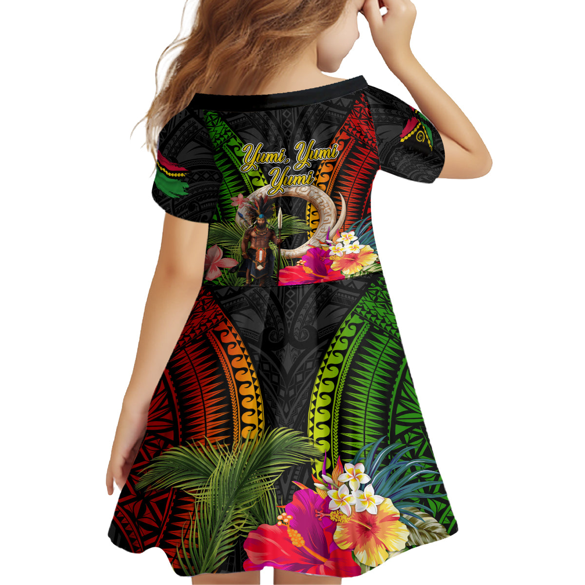 Vanuatu Independence Day Family Matching Off Shoulder Short Dress and Hawaiian Shirt Boars Tusk and Melanesian Warrior Indipendens Dei LT03 - Polynesian Pride