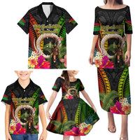 Vanuatu Independence Day Family Matching Puletasi and Hawaiian Shirt Boars Tusk and Melanesian Warrior Indipendens Dei LT03 - Polynesian Pride