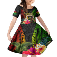Vanuatu Independence Day Family Matching Tank Maxi Dress and Hawaiian Shirt Boars Tusk and Melanesian Warrior Indipendens Dei LT03 Daughter's Dress Black - Polynesian Pride