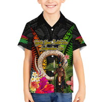 Vanuatu Independence Day Family Matching Tank Maxi Dress and Hawaiian Shirt Boars Tusk and Melanesian Warrior Indipendens Dei LT03 Son's Shirt Black - Polynesian Pride