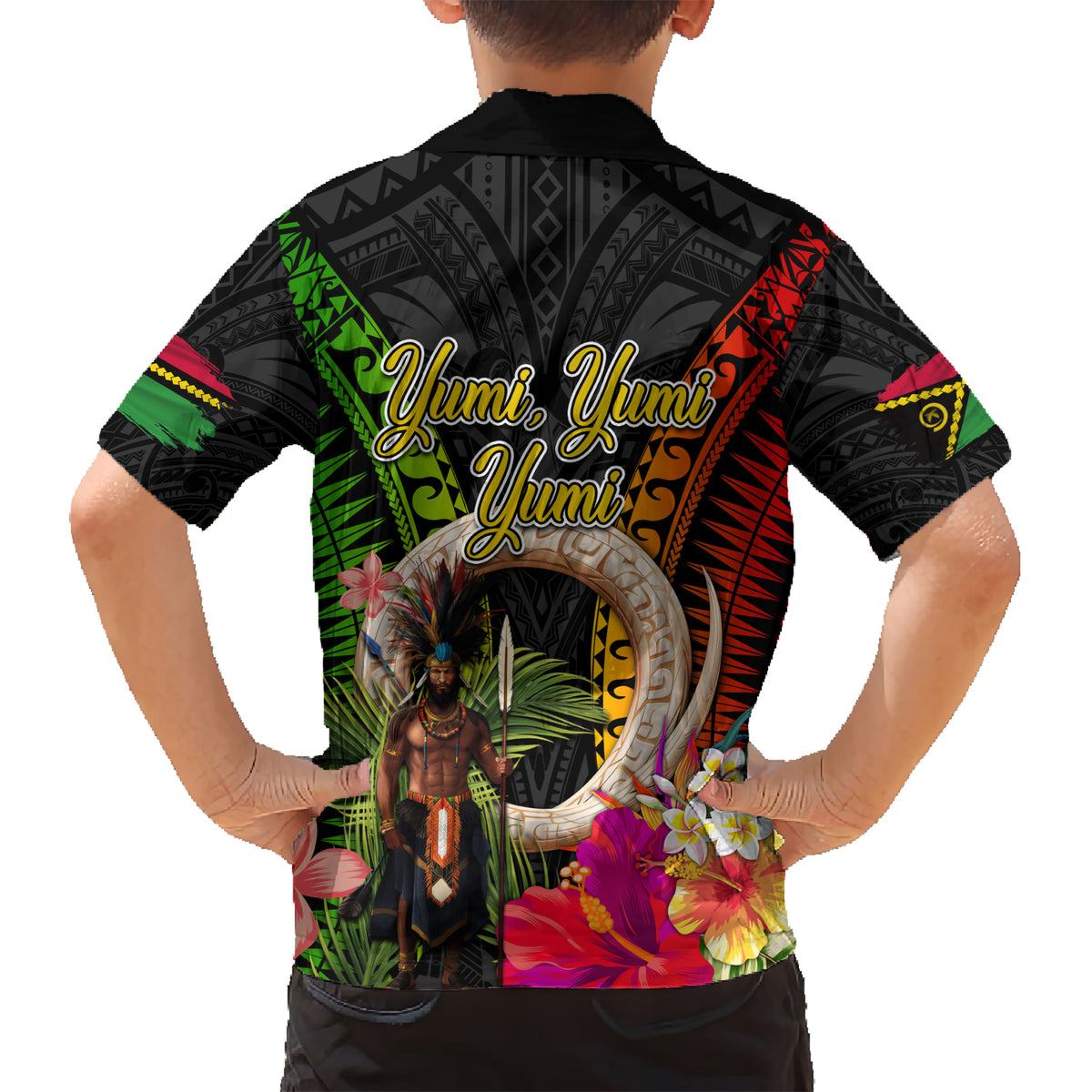 Vanuatu Independence Day Hawaiian Shirt Boars Tusk and Melanesian Warrior Indipendens Dei