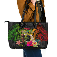 Vanuatu Independence Day Leather Tote Bag Boars Tusk and Melanesian Warrior Indipendens Dei LT03 - Polynesian Pride