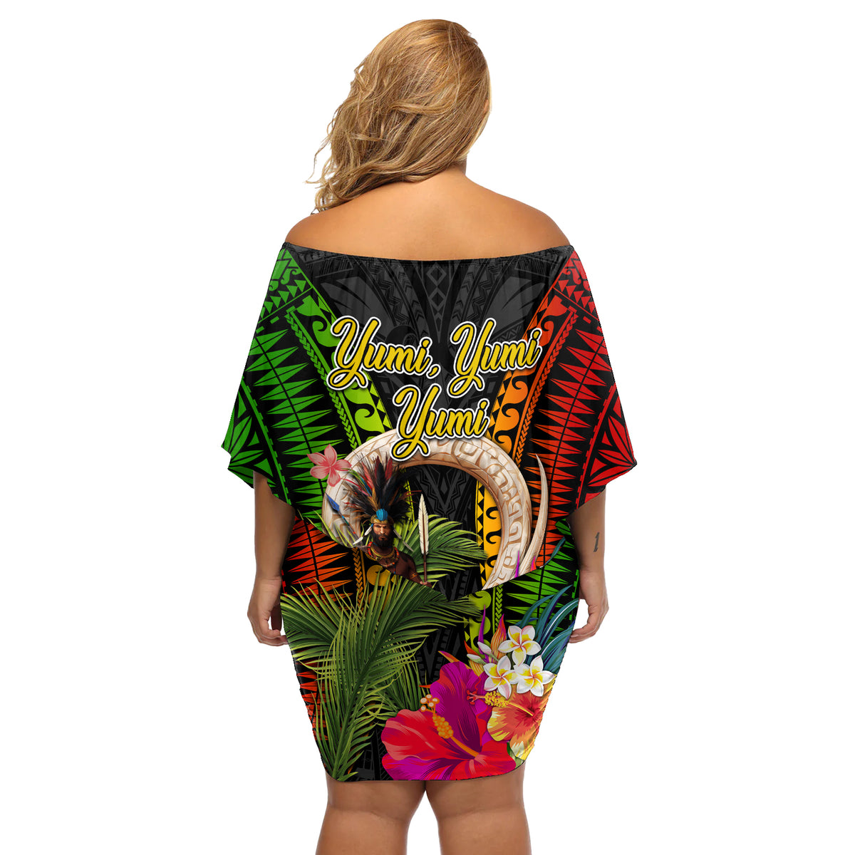 Vanuatu Independence Day Off Shoulder Short Dress Boars Tusk and Melanesian Warrior Indipendens Dei