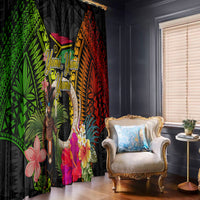 Vanuatu Independence Day Window Curtain Boars Tusk and Melanesian Warrior Indipendens Dei