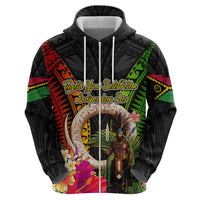 Vanuatu Independence Day Zip Hoodie Boars Tusk and Melanesian Warrior Indipendens Dei