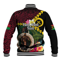 Vanuatu Indipendens Dei Baseball Jacket Boars Tusk and Melanesian Warrior Hibiscus