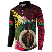 Vanuatu Indipendens Dei Button Sweatshirt Boars Tusk and Melanesian Warrior Hibiscus