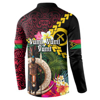 Vanuatu Indipendens Dei Button Sweatshirt Boars Tusk and Melanesian Warrior Hibiscus
