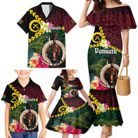Vanuatu Indipendens Dei Family Matching Mermaid Dress and Hawaiian Shirt Boars Tusk and Melanesian Warrior Hibiscus