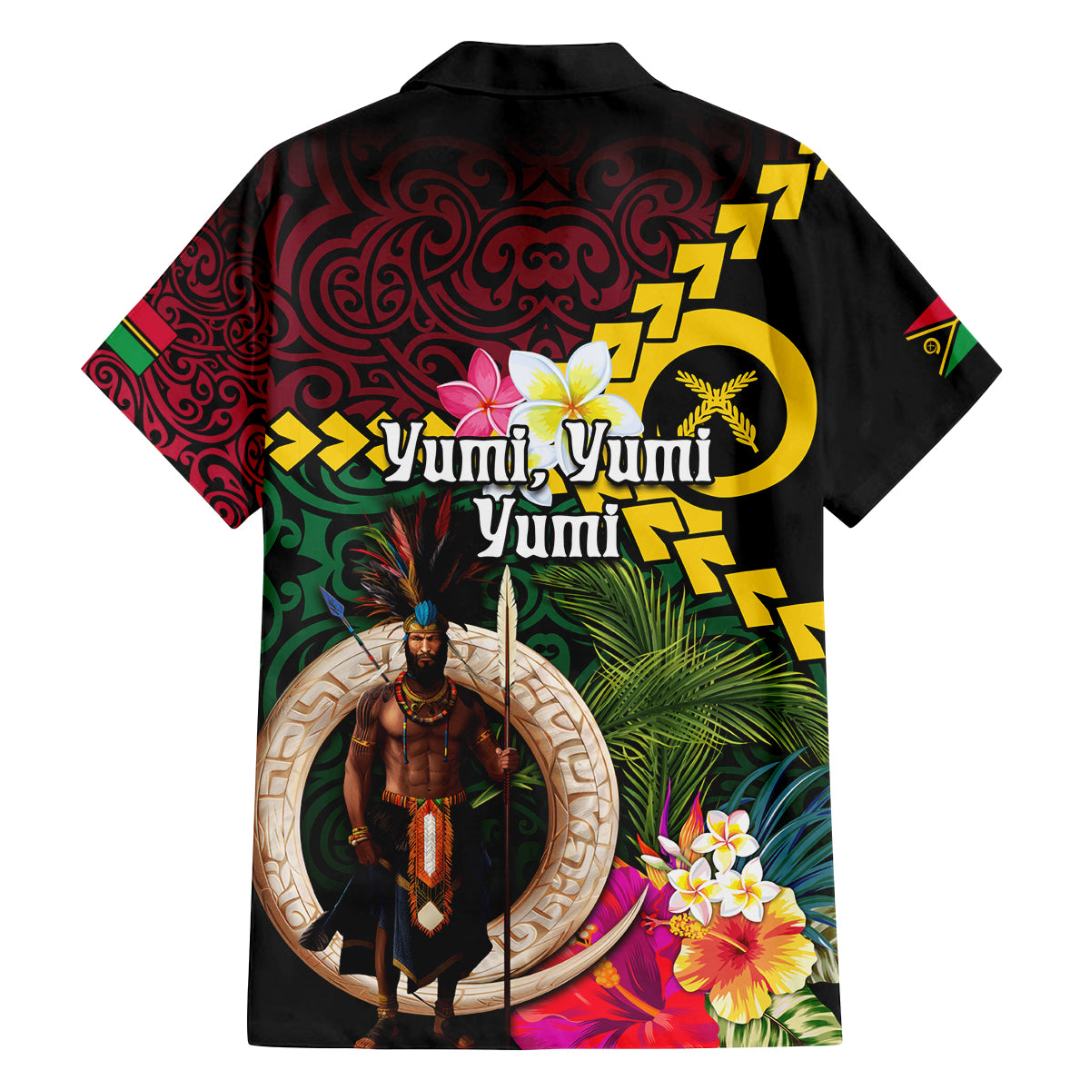 Vanuatu Indipendens Dei Family Matching Off The Shoulder Long Sleeve Dress and Hawaiian Shirt Boars Tusk and Melanesian Warrior Hibiscus LT03 - Polynesian Pride
