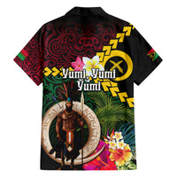 Vanuatu Indipendens Dei Family Matching Off The Shoulder Long Sleeve Dress and Hawaiian Shirt Boars Tusk and Melanesian Warrior Hibiscus LT03 - Polynesian Pride